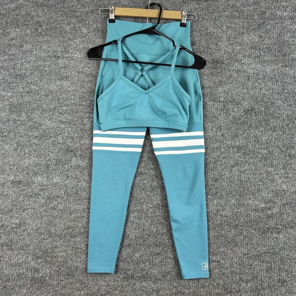 Bombshell Sportswear Teal Blue Striped Leggings & Bra Set